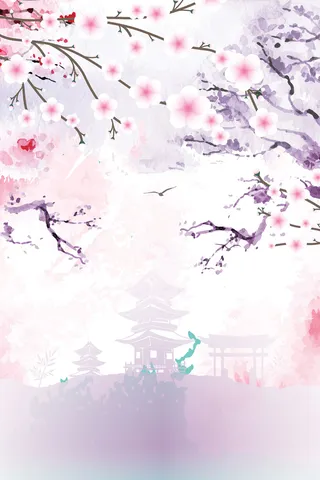 粉色手绘春游樱花节春天花季背景高清