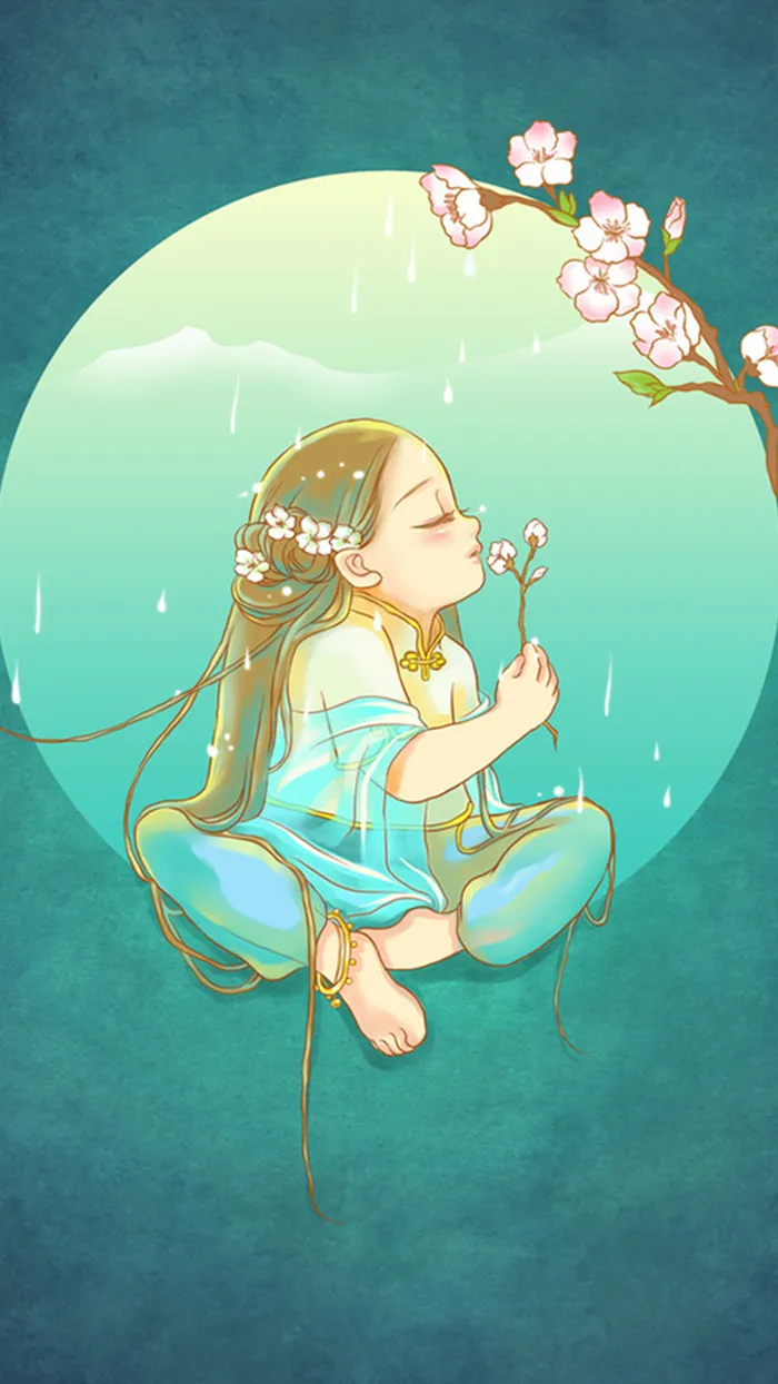 清明节女孩蓝色纹理背景H5背景素材高清