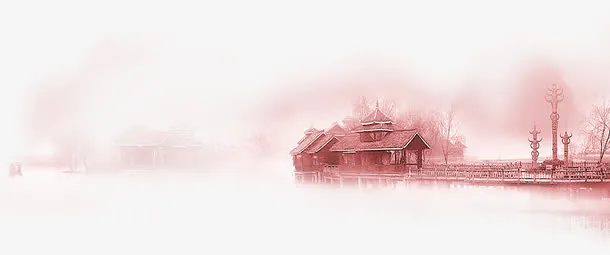 创意合成粉红色的山水风景区免抠