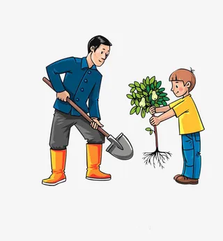 卡通种树的父子人物免抠