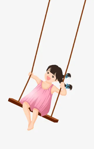 卡通手绘荡秋千的女孩插画免抠