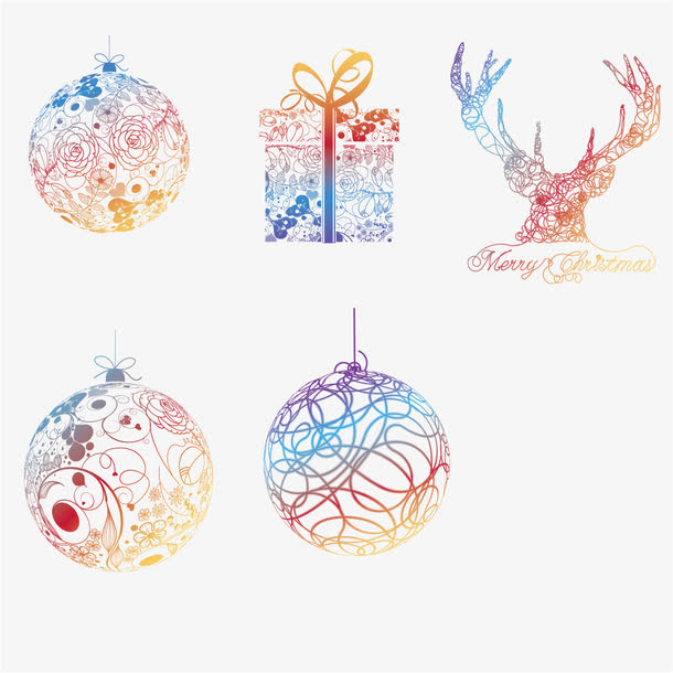 炫彩潮流圣诞元素矢量素材免抠