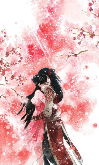 唯美桃花古风插画免抠