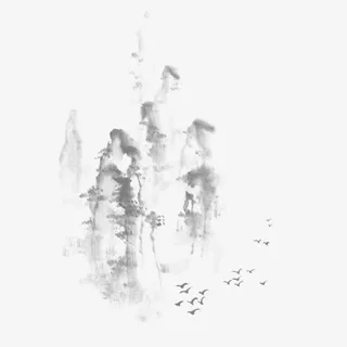 黑色古典水墨画古风艺术免抠