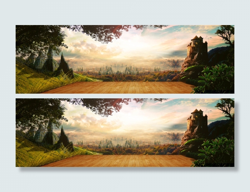 山峰木板田园风景banner高清