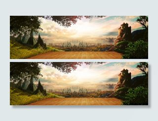 山峰木板田园风景banner高清