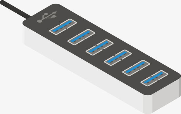 一排USB矢量卡通插座免抠