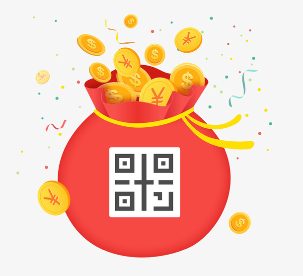 喜庆红包袋里的金币免抠