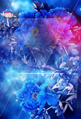 唯美梦幻蓝底牡丹花开背景模板高清