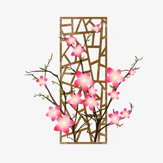 手绘水彩中国风窗户免抠