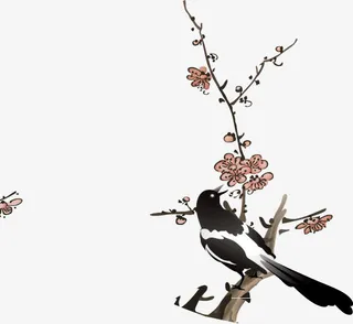 手绘花枝喜鹊免抠