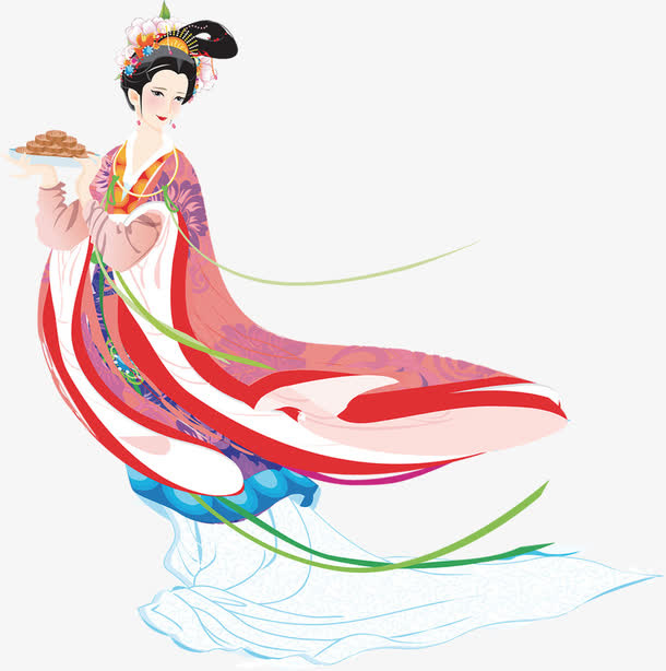 手绘美丽嫦娥美女月饼免抠