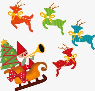彩色驯鹿拉车免抠