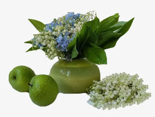 青苹果花瓶白色小花饰品免抠