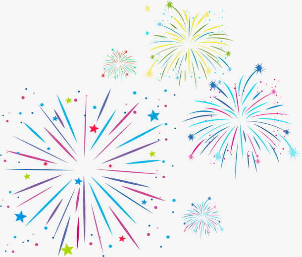 春节密集多彩烟花免抠