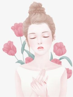 花丛中的少女免抠