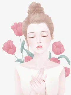 花丛中的少女免抠