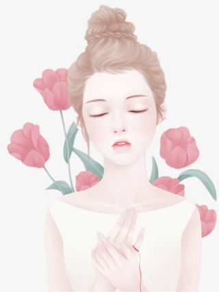 花丛中的少女免抠