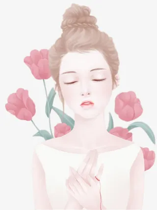 花丛中的少女免抠
