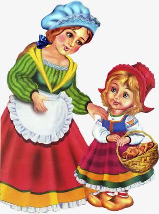 卡通手绘母女免抠