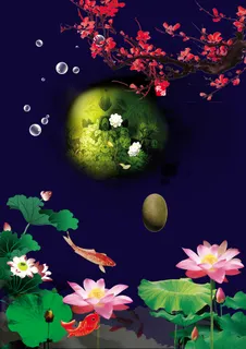 中国风美丽桃花瓣下的莲花池背景素材高清 中国风美丽桃花瓣下的莲花池背景素材高清