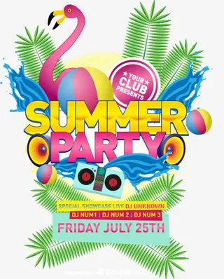 时尚夏日派对海报矢量素材免抠