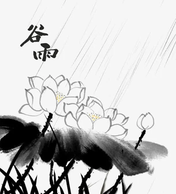 谷雨节气水墨荷花装饰插图免抠