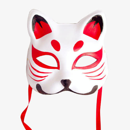 白色半脸日式狐狸面具免抠