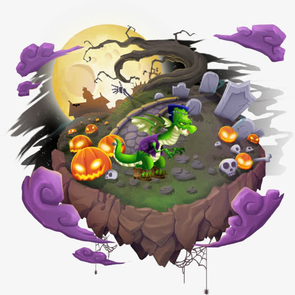 梦幻卡通墓地恶龙背景
