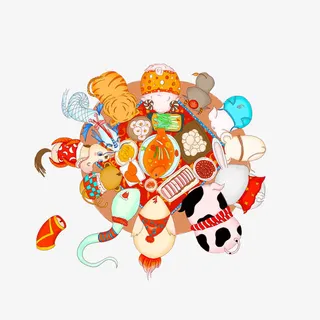 卡通手绘十二生肖聚餐免抠