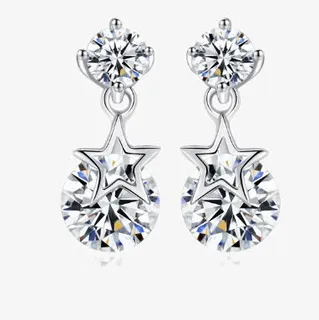 3Q饰品星星925银耳钉免抠