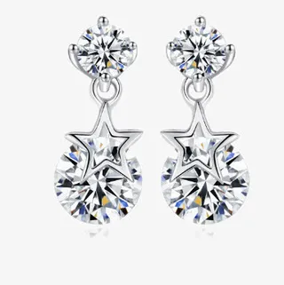 3Q饰品星星925银耳钉免抠