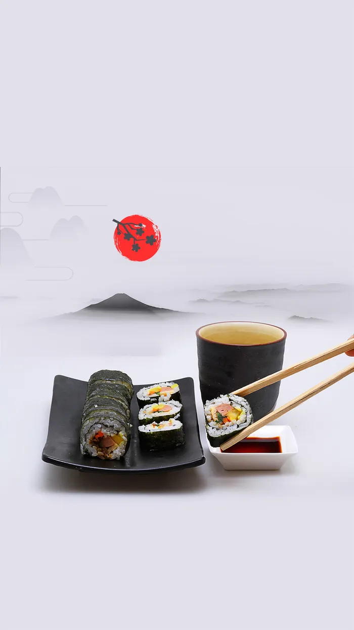 美食海报水墨风景高清
