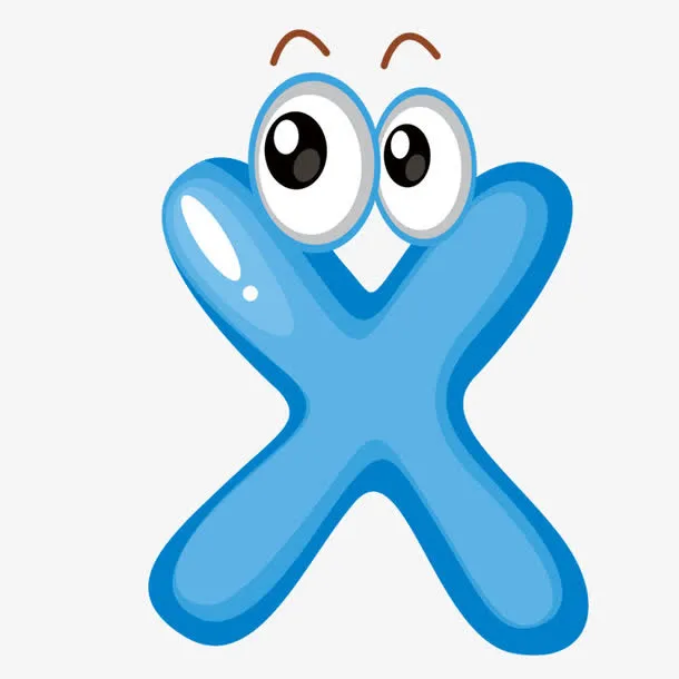 蓝色卡通字母X免抠