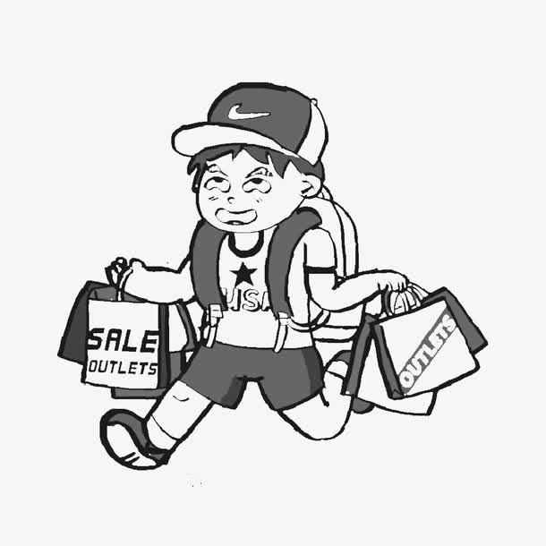 卡通疯狂买买买的男孩子PNG免抠