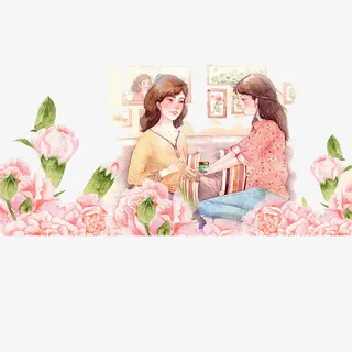 手绘水彩母女温馨素材免抠