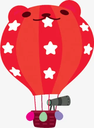 卡通红色热气球小熊免抠