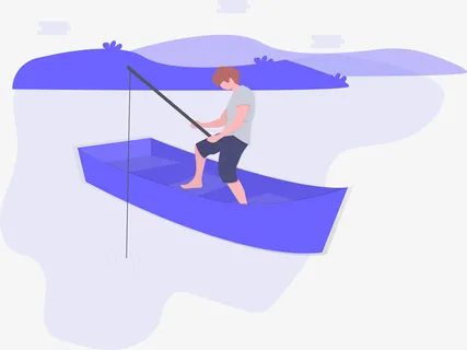 男子湖中垂钓免抠