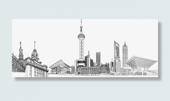 矢量上海城市线稿免抠