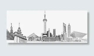 矢量上海城市线稿免抠