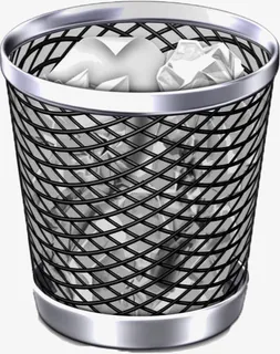装有纸屑的垃圾桶免抠