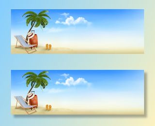 夏日沙滩度假banner背景免抠
