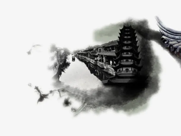 屋角上的墨水画图片素材免抠