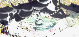 水彩墨房子免抠