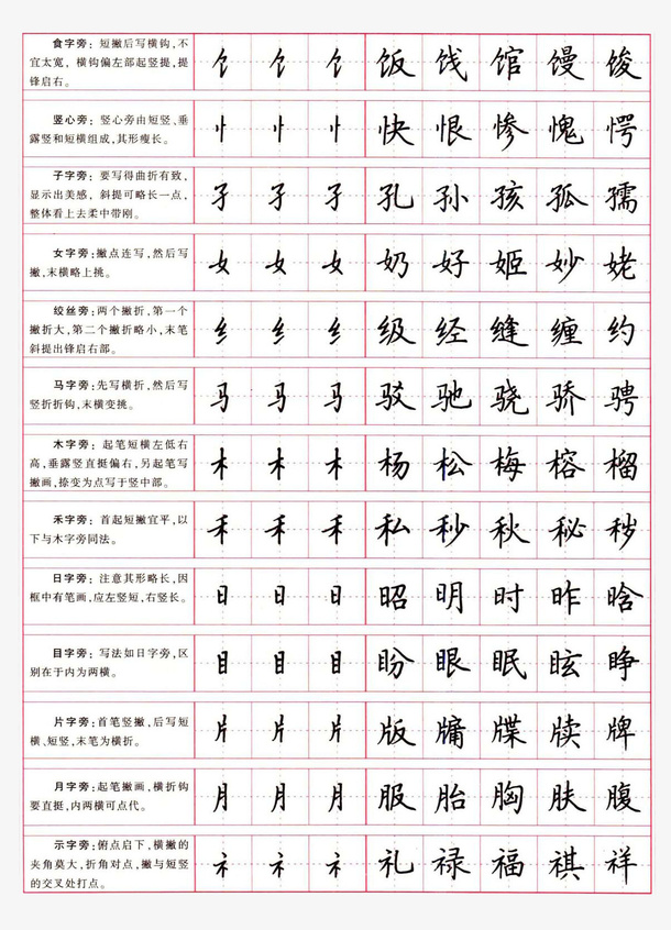 硬笔书法偏旁部首钢笔字帖装饰矢免抠