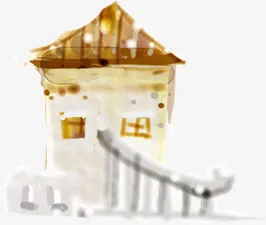 黄色梦幻光效房屋免抠