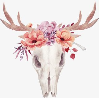 手绘鹿头上的花朵免抠