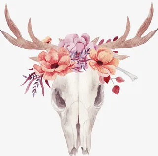 手绘鹿头上的花朵免抠