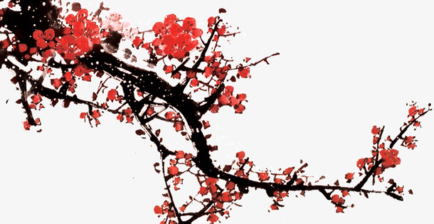 水墨画桃花免抠