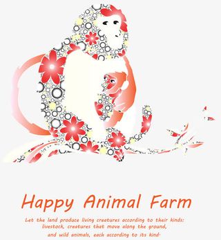 矢量猴子一家花图1免抠